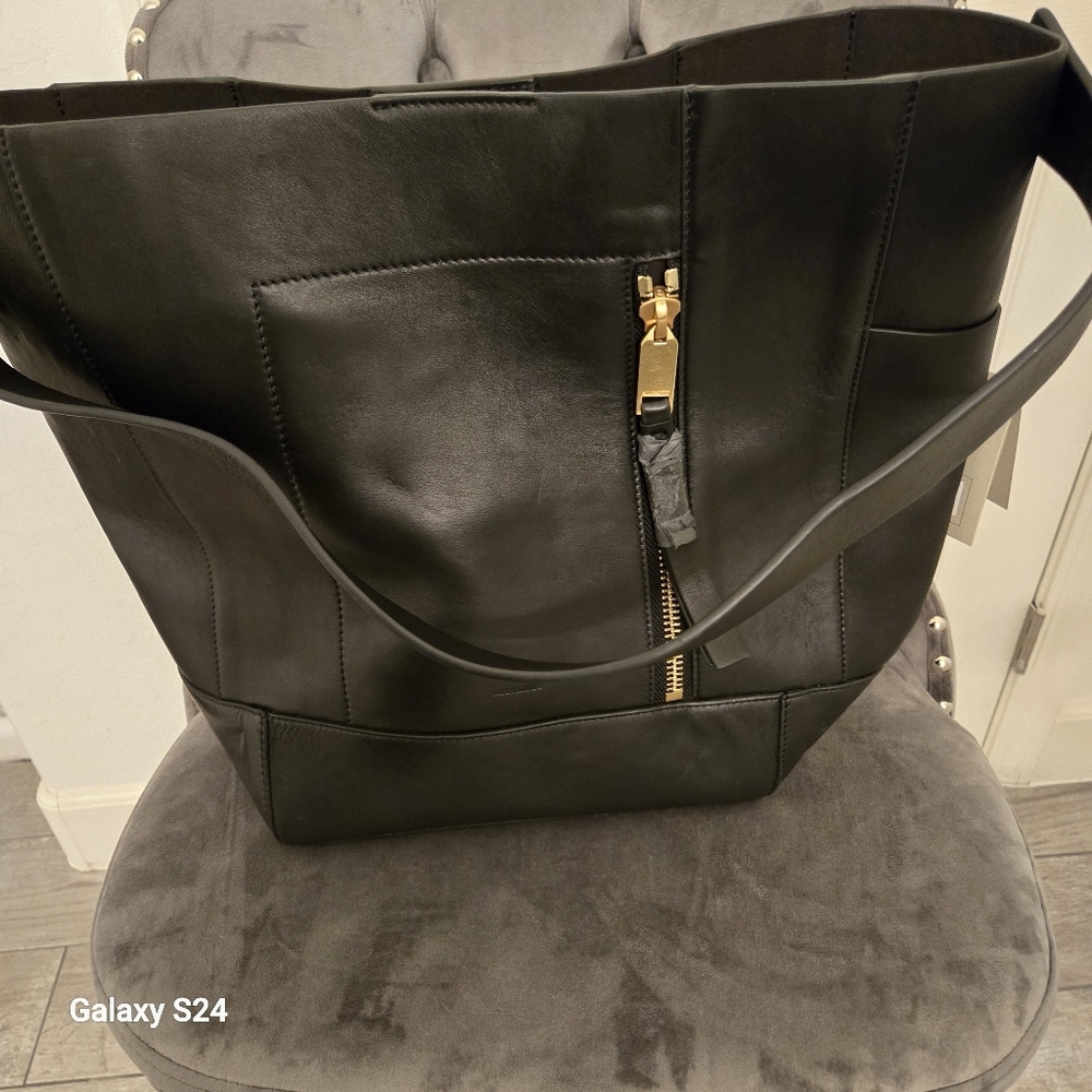 All Saints Black Leather Hobo Bag with Gold Hardware - Picture 7 of 11